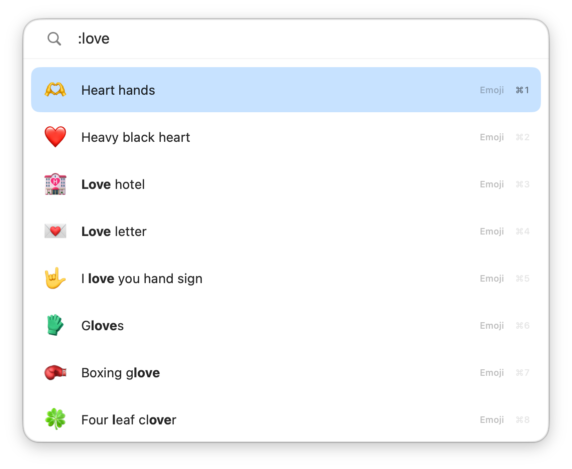 Emoji and symbol search in Raven